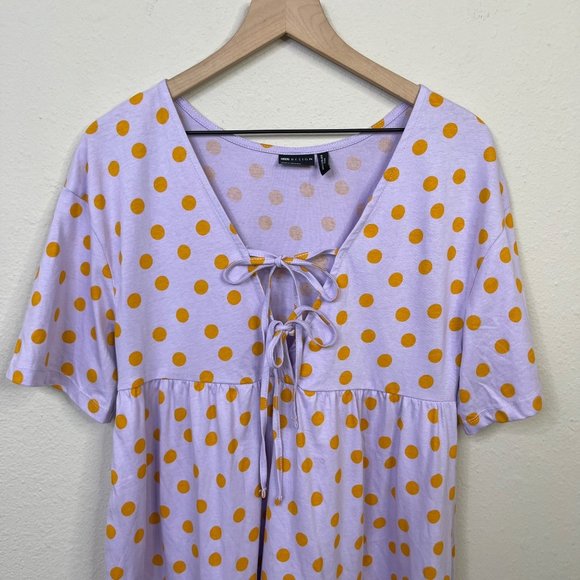 ASOS Design Women's Baby Doll Dress Size 0 Lilac Polka Dot Tie Oversized - Picture 6 of 12